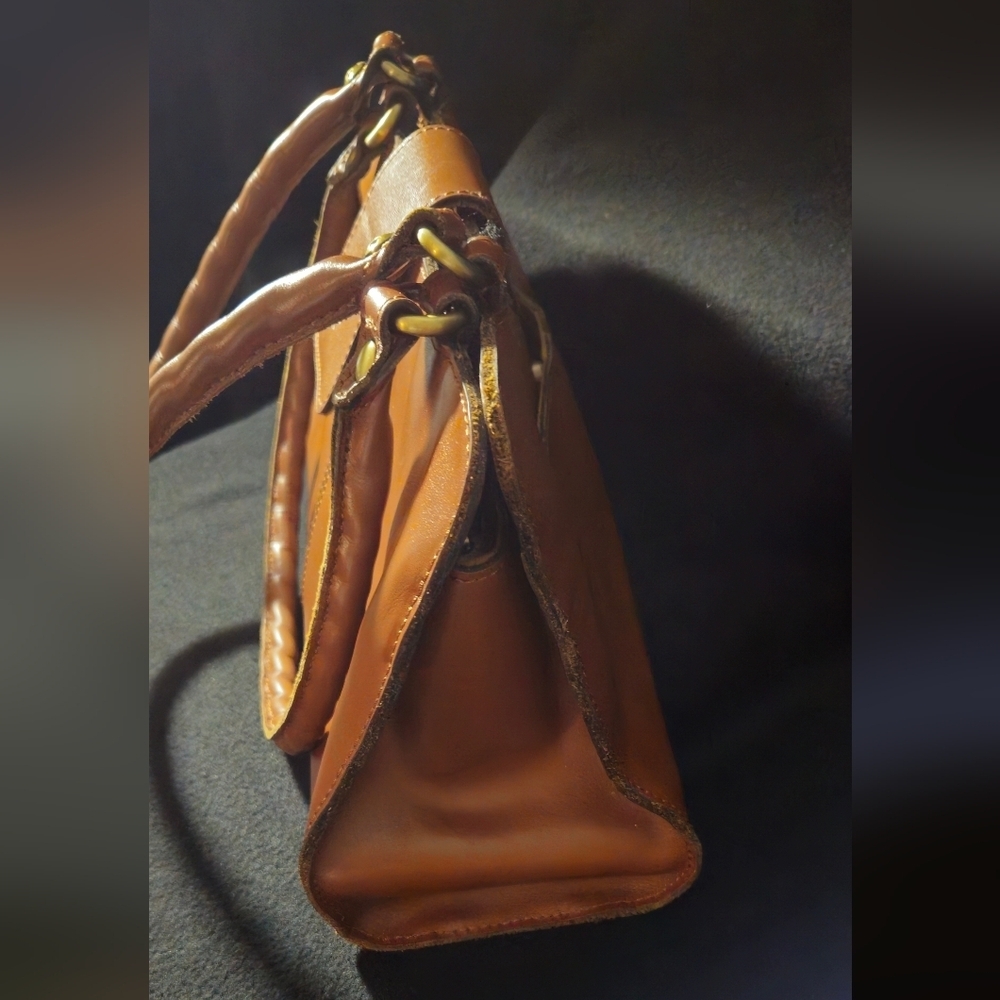 Patricia Nash Reinzo Cognac Brown Leather Satchel with Gold Hardware - Picture 5 of 12
